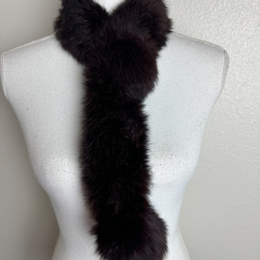 Real Rabbit Fur Adjustable Length Pom Pom Dark Brown - Picture 3 of 4